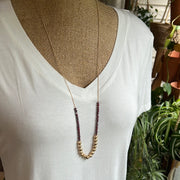 Long Burgundy + Gold Bead Necklace