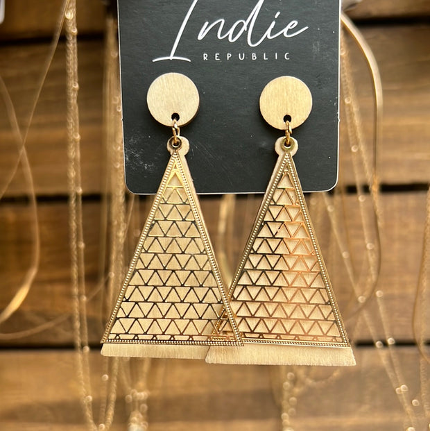 Wood + Metal Triangle Earrings