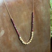 Long Burgundy + Gold Bead Necklace