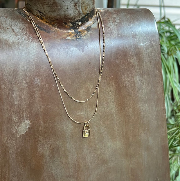 Gold Lock Dbl layer Necklace