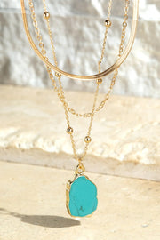 Natural Stone Pendant Layered Necklace